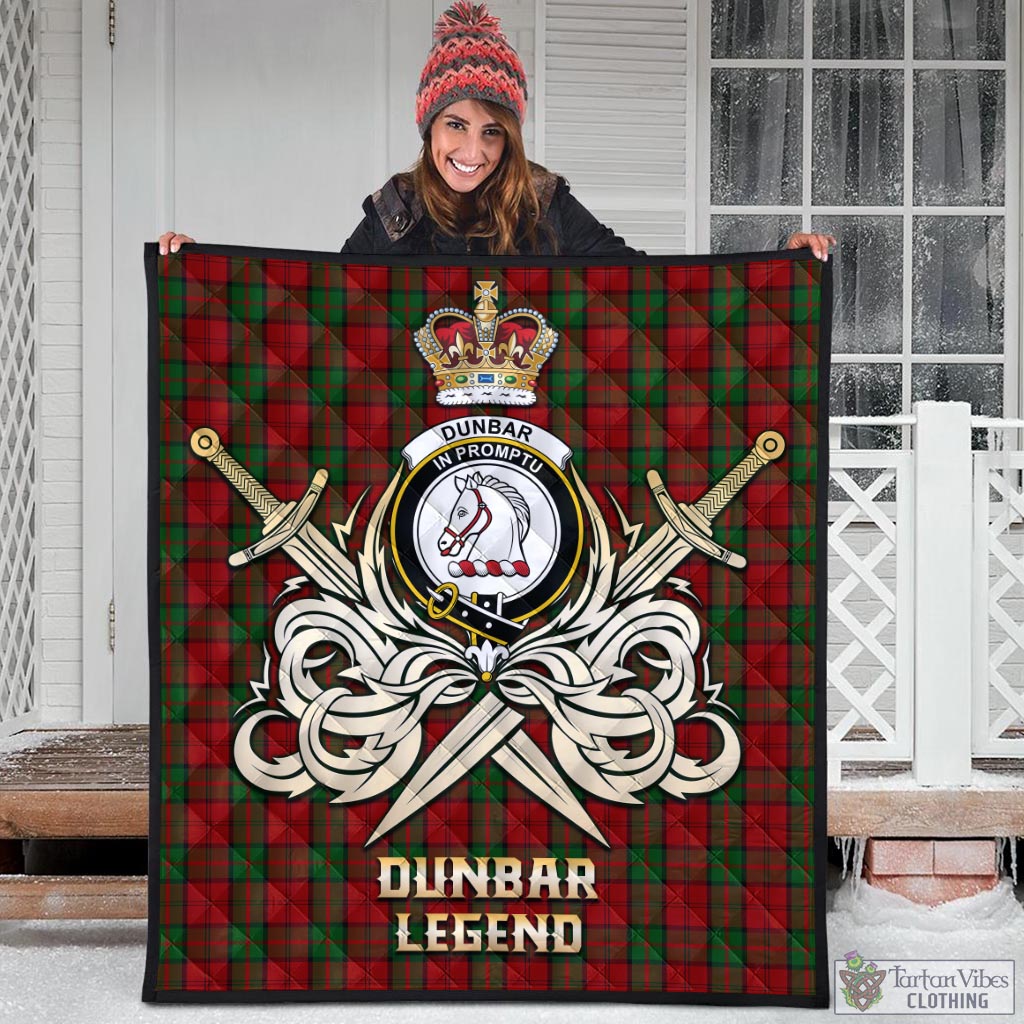 Tartan Vibes Clothing Dunbar Tartan Quilt with Clan Crest and the Golden Sword of Courageous Legacy