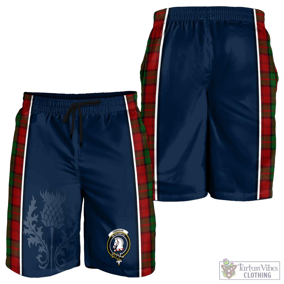 Tartan Vibes Clothing Dunbar Tartan Men's Shorts with Family Crest and Scottish Thistle Vibes Sport Style