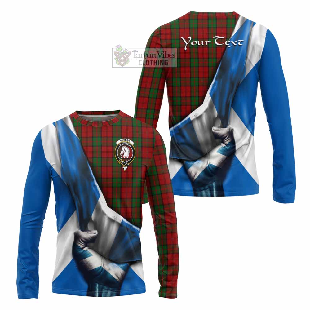 Tartan Vibes Clothing Dunbar Tartan Long Sleeve T-Shirt with Family Crest Scotland Patriotic Style