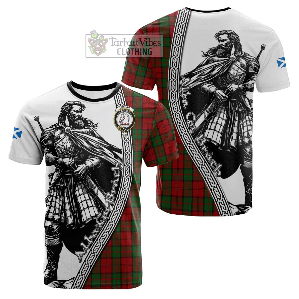 Dunbar Tartan Clan Crest Cotton T-shirt with Highlander Warrior Celtic Style