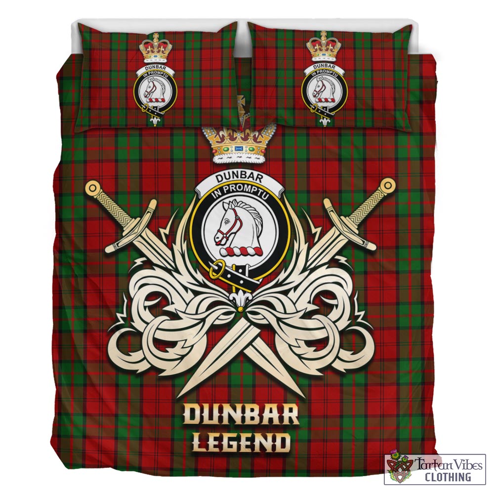 Tartan Vibes Clothing Dunbar Tartan Bedding Set with Clan Crest and the Golden Sword of Courageous Legacy