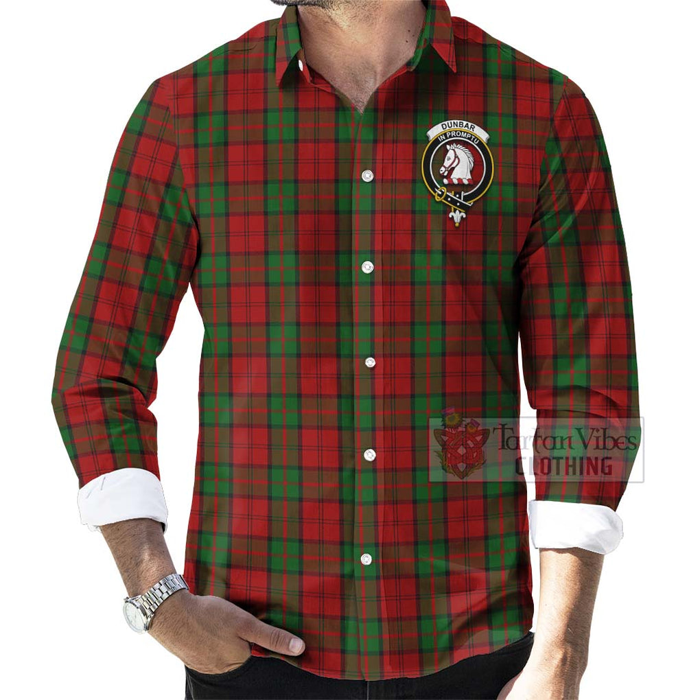 Tartan Vibes Clothing Dunbar Tartan Long Sleeve Button Shirt with Family Crest Celtic Skull Style