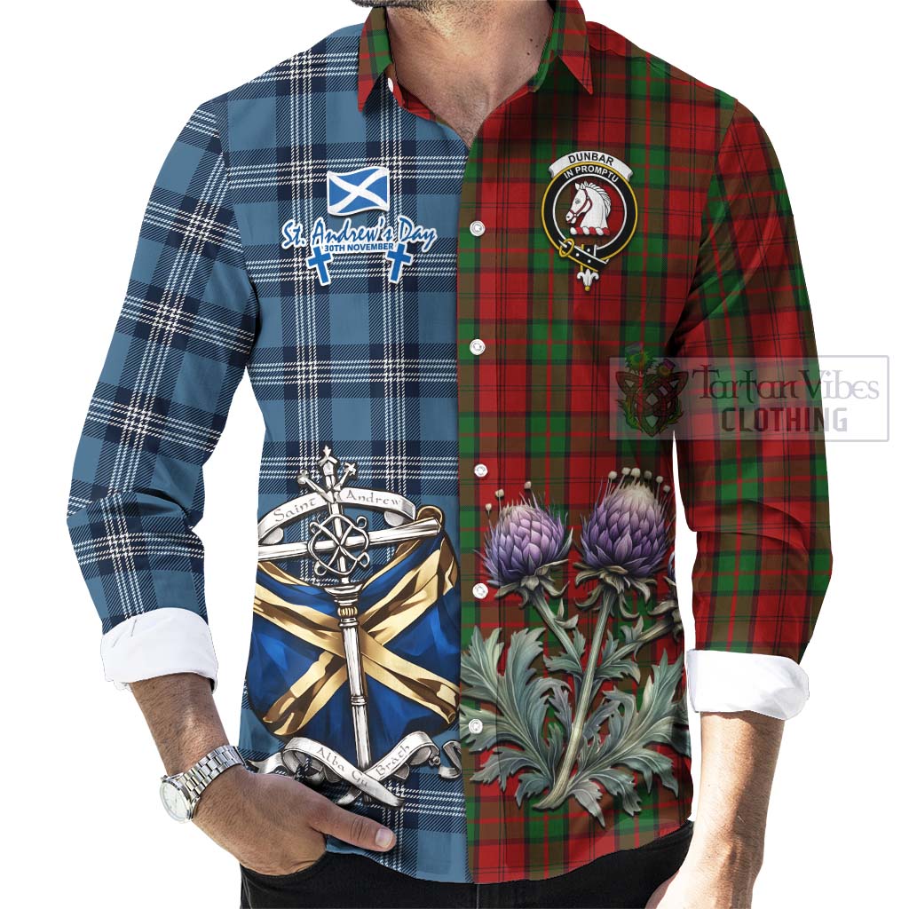 Tartan Vibes Clothing Dunbar Tartan Long Sleeve Button Shirt Happy St. Andrew's Day Half Tartan Style