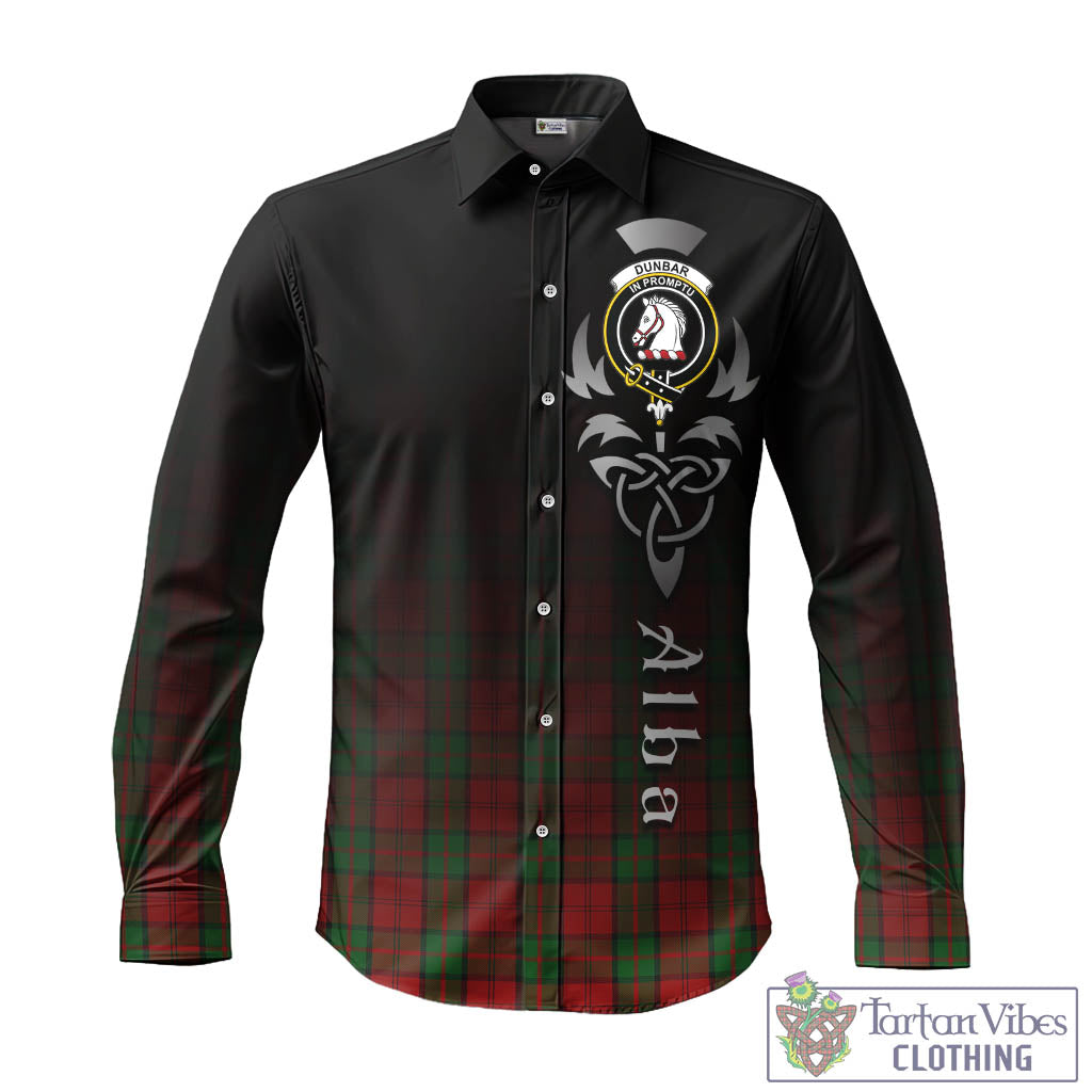 Tartan Vibes Clothing Dunbar Tartan Long Sleeve Button Up Featuring Alba Gu Brath Family Crest Celtic Inspired