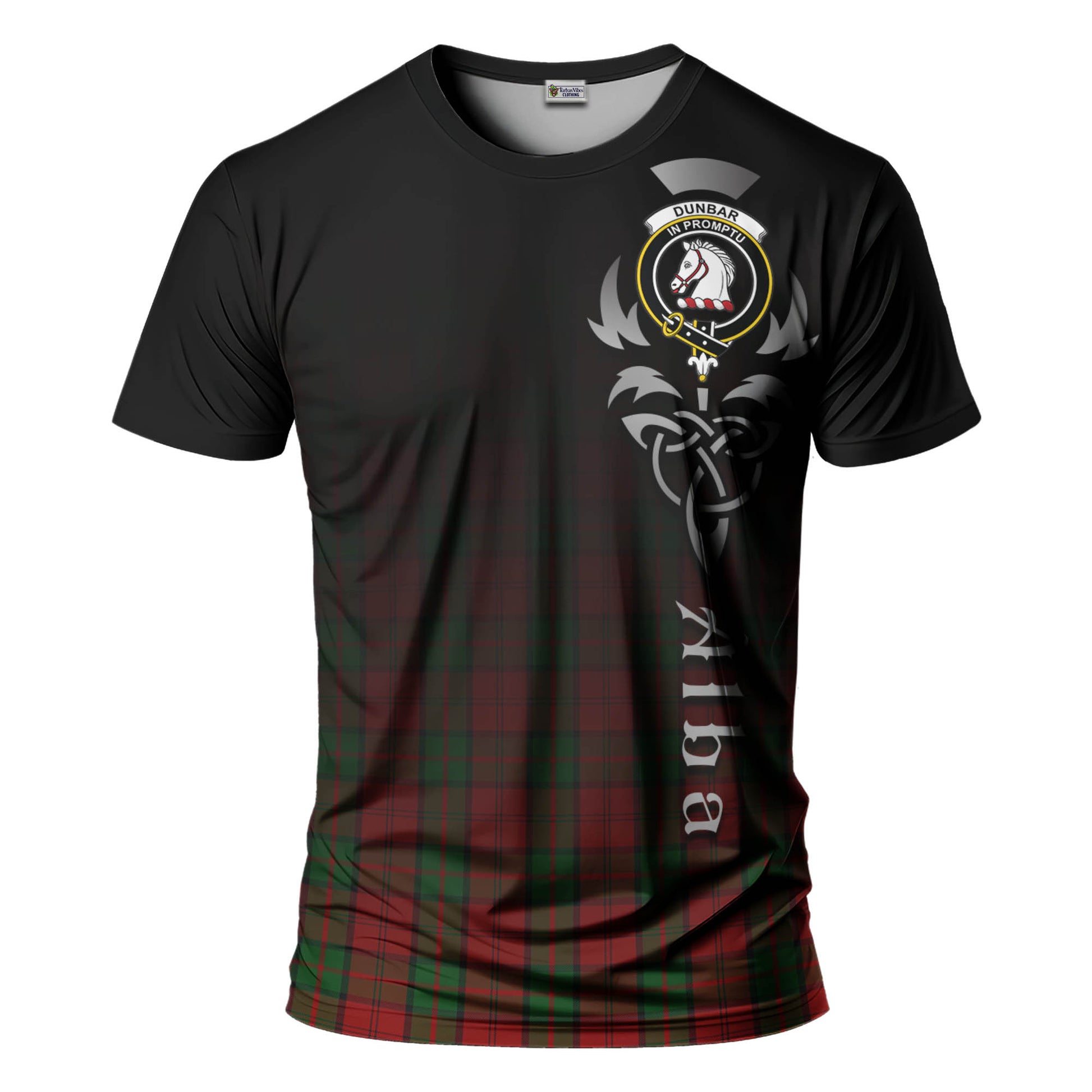 Tartan Vibes Clothing Dunbar Tartan T-Shirt Featuring Alba Gu Brath Family Crest Celtic Inspired