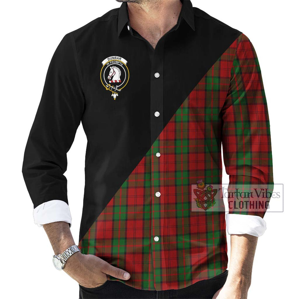 Dunbar Tartan Long Sleeve Button Shirt with Family Crest and Military Logo Style - Tartanvibesclothing Shop