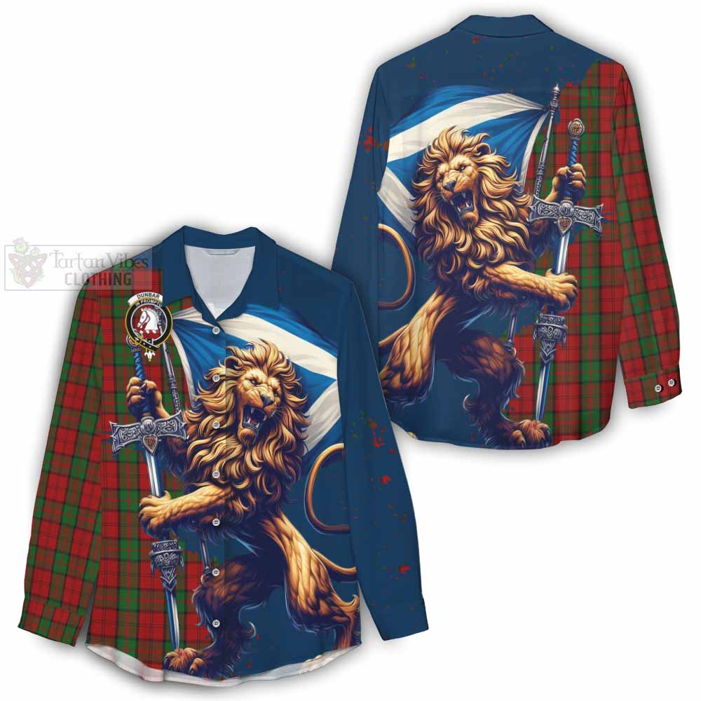 Tartan Vibes Clothing Dunbar Tartan Family Crest Women's Casual Shirt with Scottish Majestic Lion