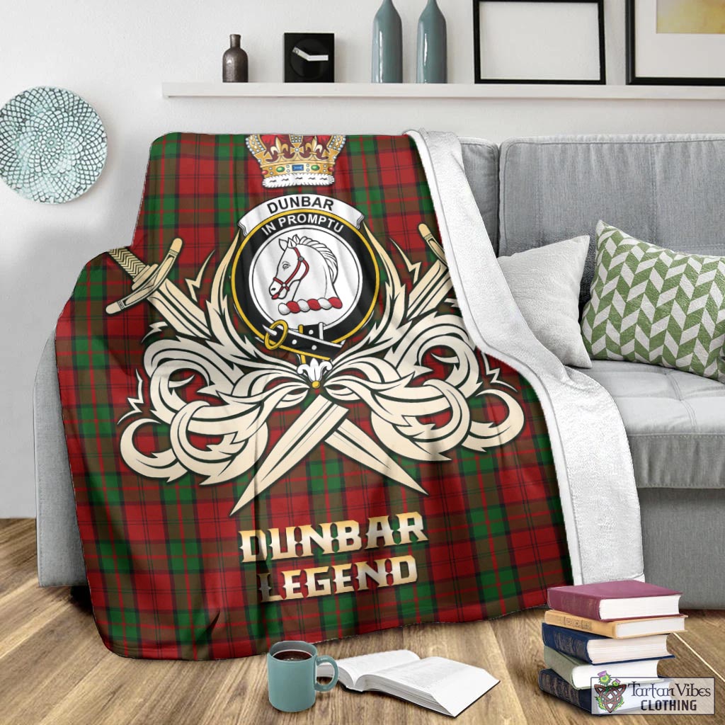 Tartan Vibes Clothing Dunbar Tartan Blanket with Clan Crest and the Golden Sword of Courageous Legacy