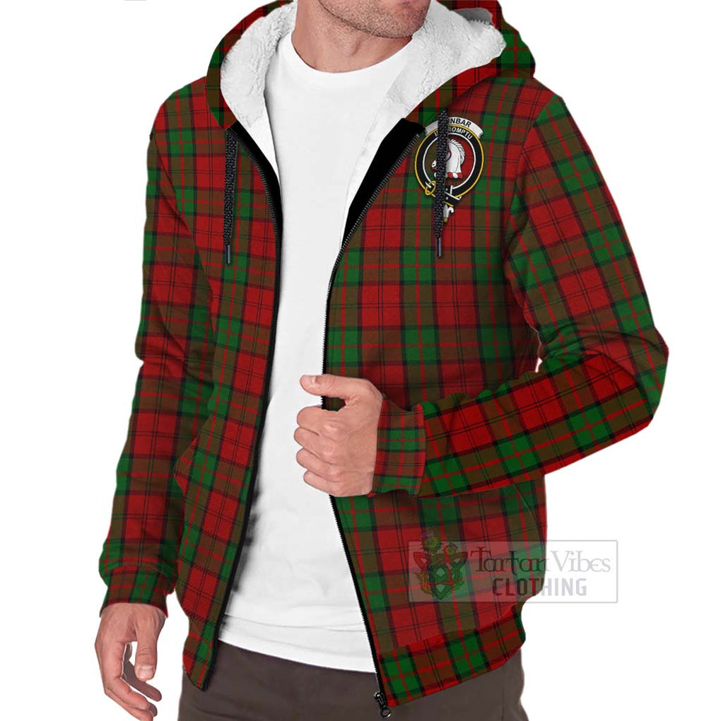 Tartan Vibes Clothing Dunbar Tartan Sherpa Hoodie with Family Crest and Bearded Skull Holding Bottles of Whiskey