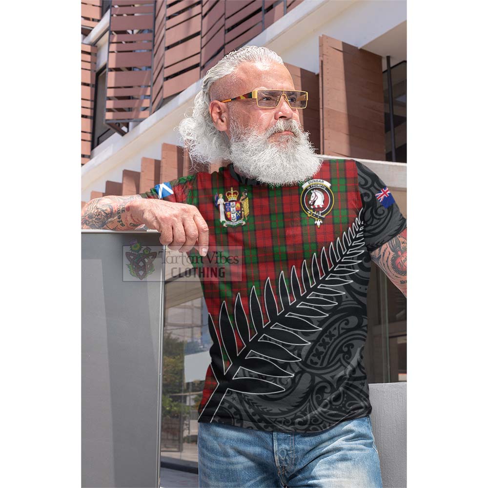 Tartan Vibes Clothing Dunbar Crest Tartan Cotton T-shirt with New Zealand Silver Fern Half Style