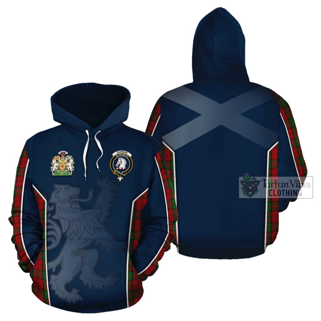 Tartan Vibes Clothing Dunbar Tartan Cotton Hoodie with Family Crest and Lion Rampant Vibes Sport Style