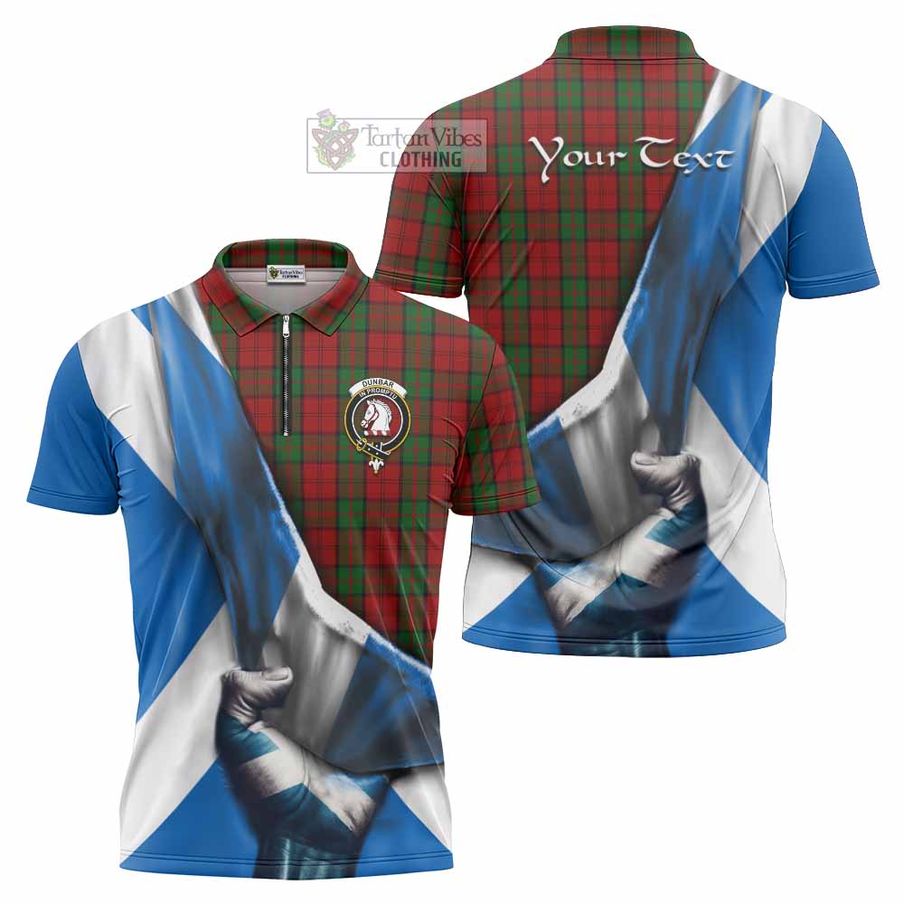 Tartan Vibes Clothing Dunbar Tartan Zipper Polo Shirt with Family Crest Scotland Patriotic Style