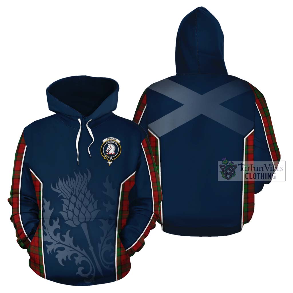 Tartan Vibes Clothing Dunbar Tartan Cotton Hoodie with Family Crest and Scottish Thistle Vibes Sport Style