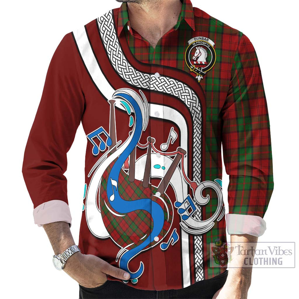 Dunbar Tartan Long Sleeve Button Shirt with Epic Bagpipe Style - Tartanvibesclothing Shop