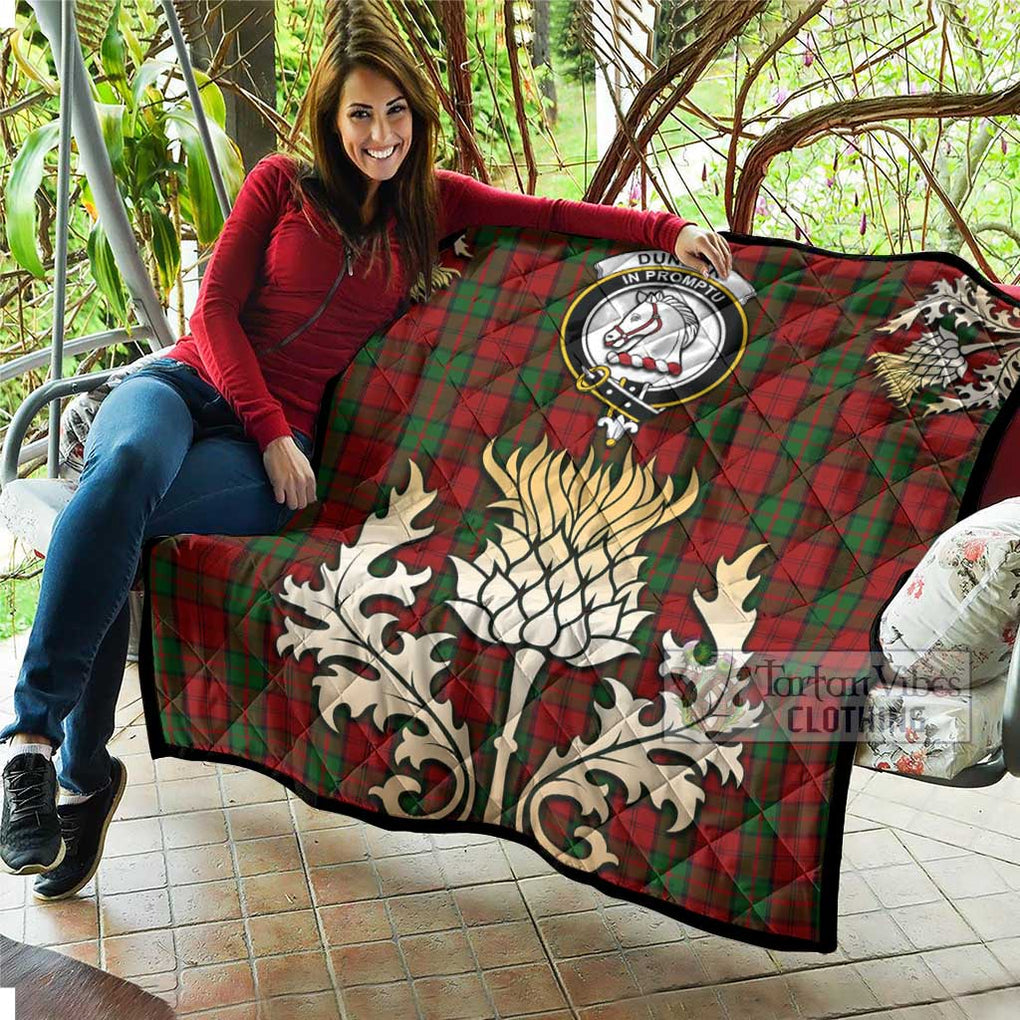 Tartan Vibes Clothing Dunbar Tartan Quilt with Family Crest and Golden Thistle Style