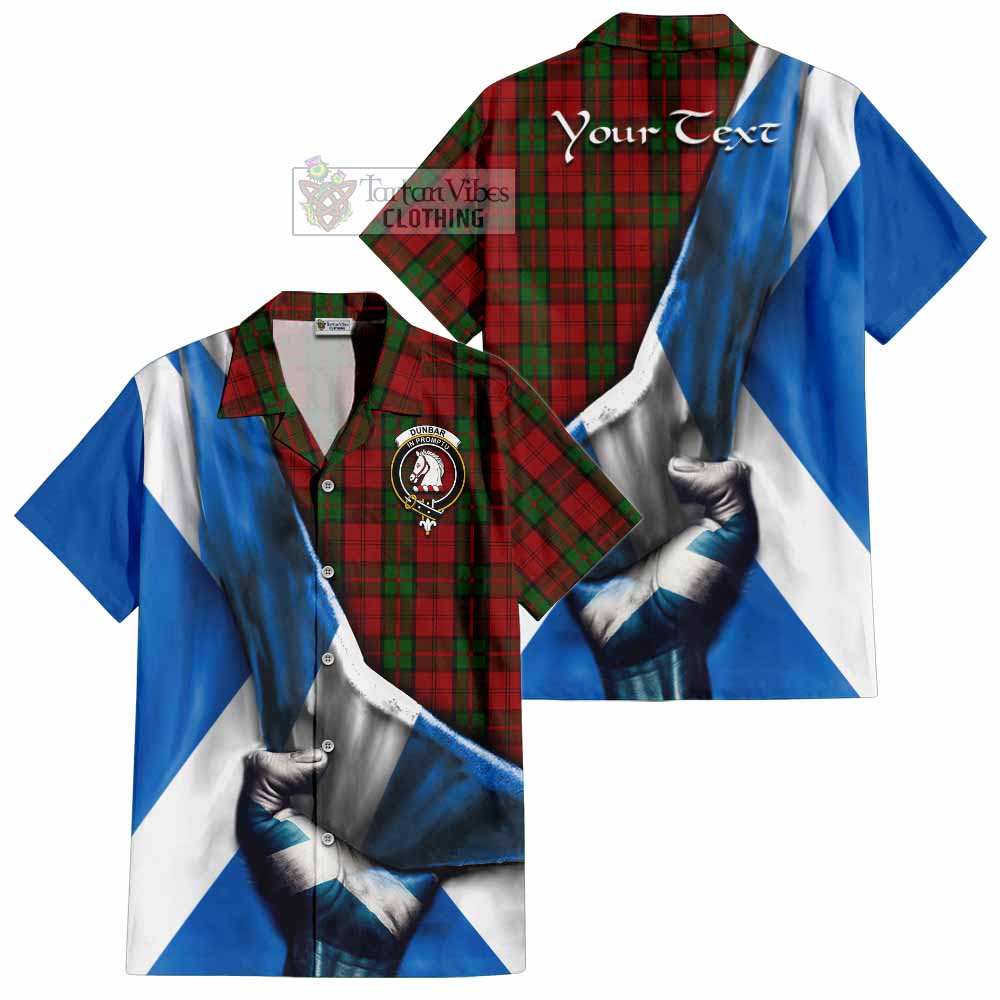 Tartan Vibes Clothing Dunbar Tartan Short Sleeve Button Shirt with Family Crest Scotland Patriotic Style