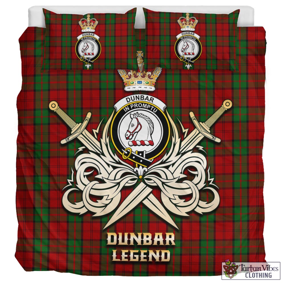 Tartan Vibes Clothing Dunbar Tartan Bedding Set with Clan Crest and the Golden Sword of Courageous Legacy