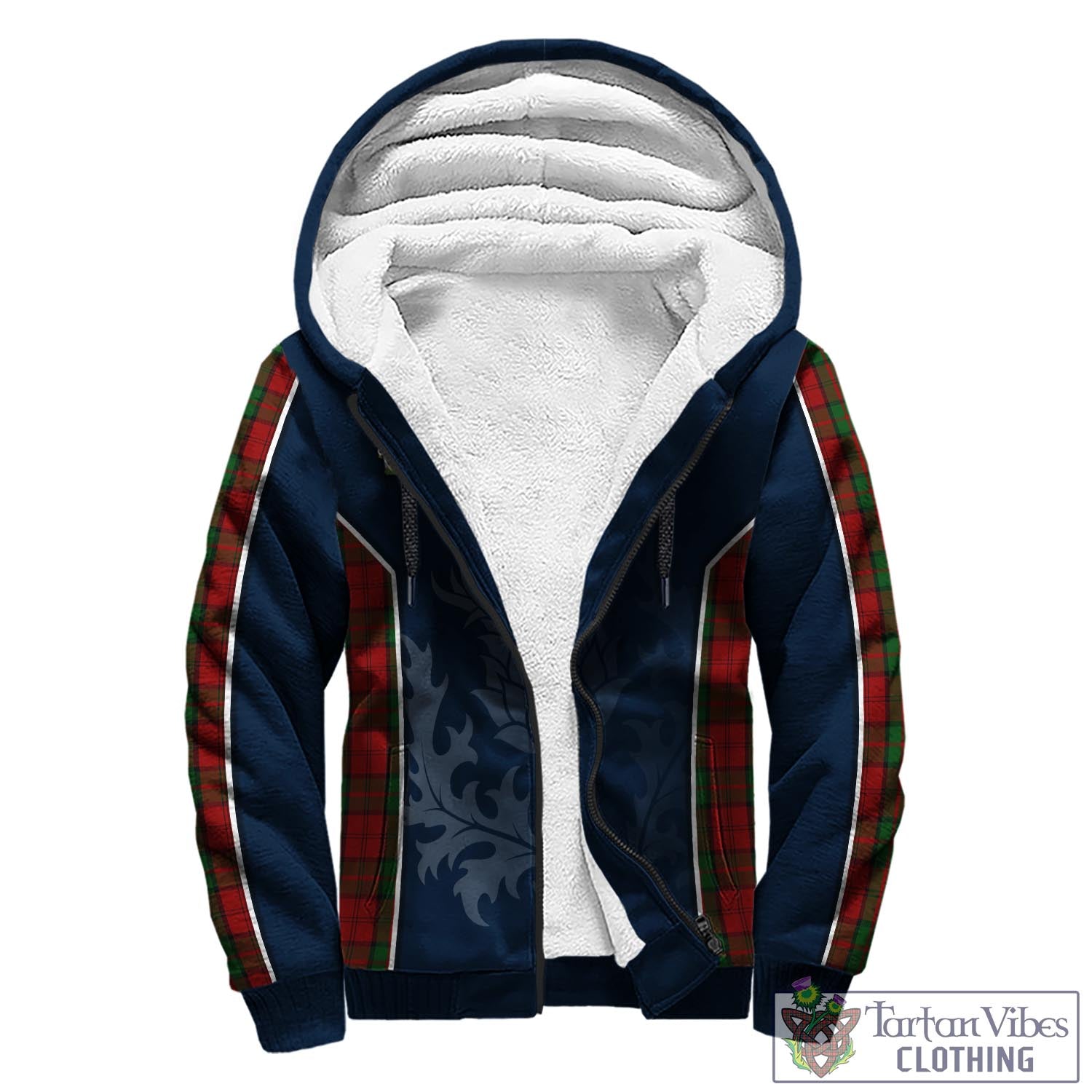 Tartan Vibes Clothing Dunbar Tartan Sherpa Hoodie with Family Crest and Scottish Thistle Vibes Sport Style