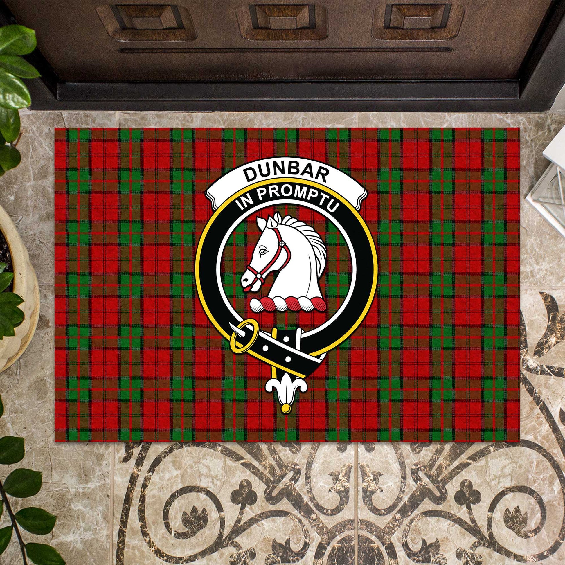 Dunbar Tartan Door Mat with Family Crest - Tartanvibesclothing