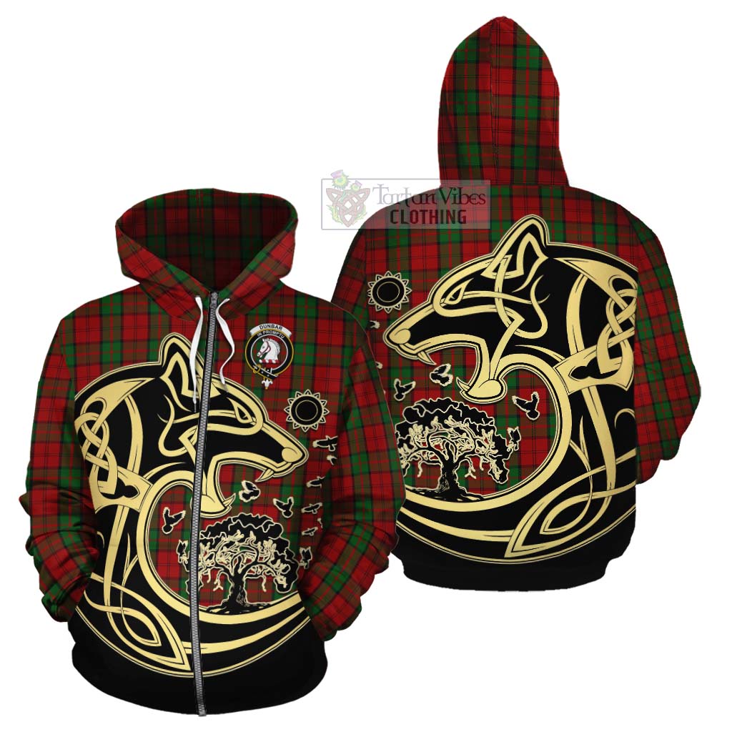 Tartan Vibes Clothing Dunbar Tartan Cotton Hoodie with Family Crest Celtic Wolf Style