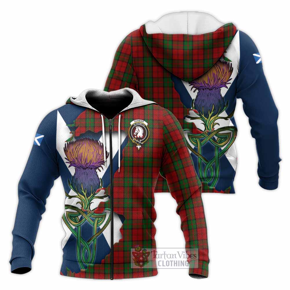 Dunbar Tartan Family Crest Knitted Hoodie Scottish Thistle Celtic Inspired Unisex Knitted Zip Hoodie - Tartan Vibes Clothing