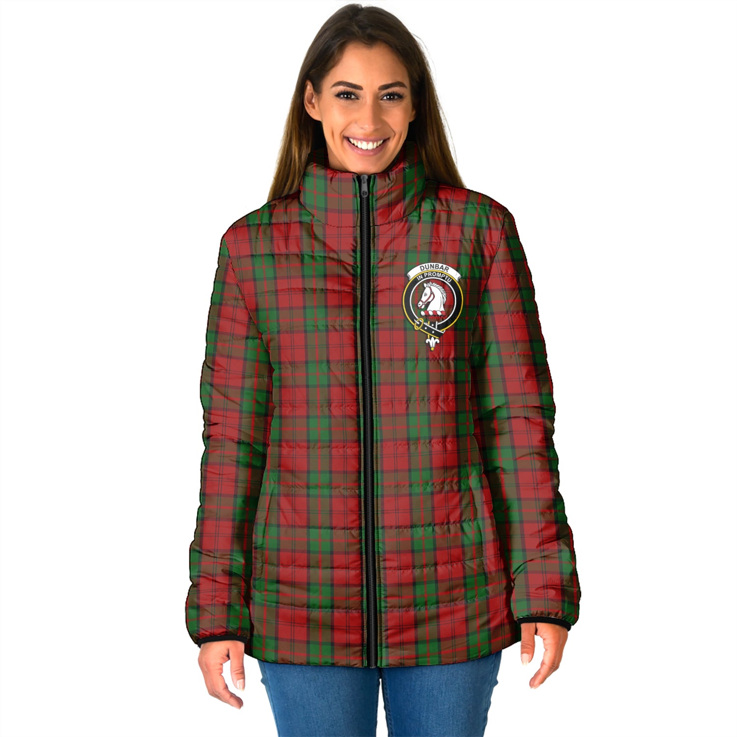 Dunbar Tartan Padded Jacket with Family Crest - Tartan Vibes Clothing