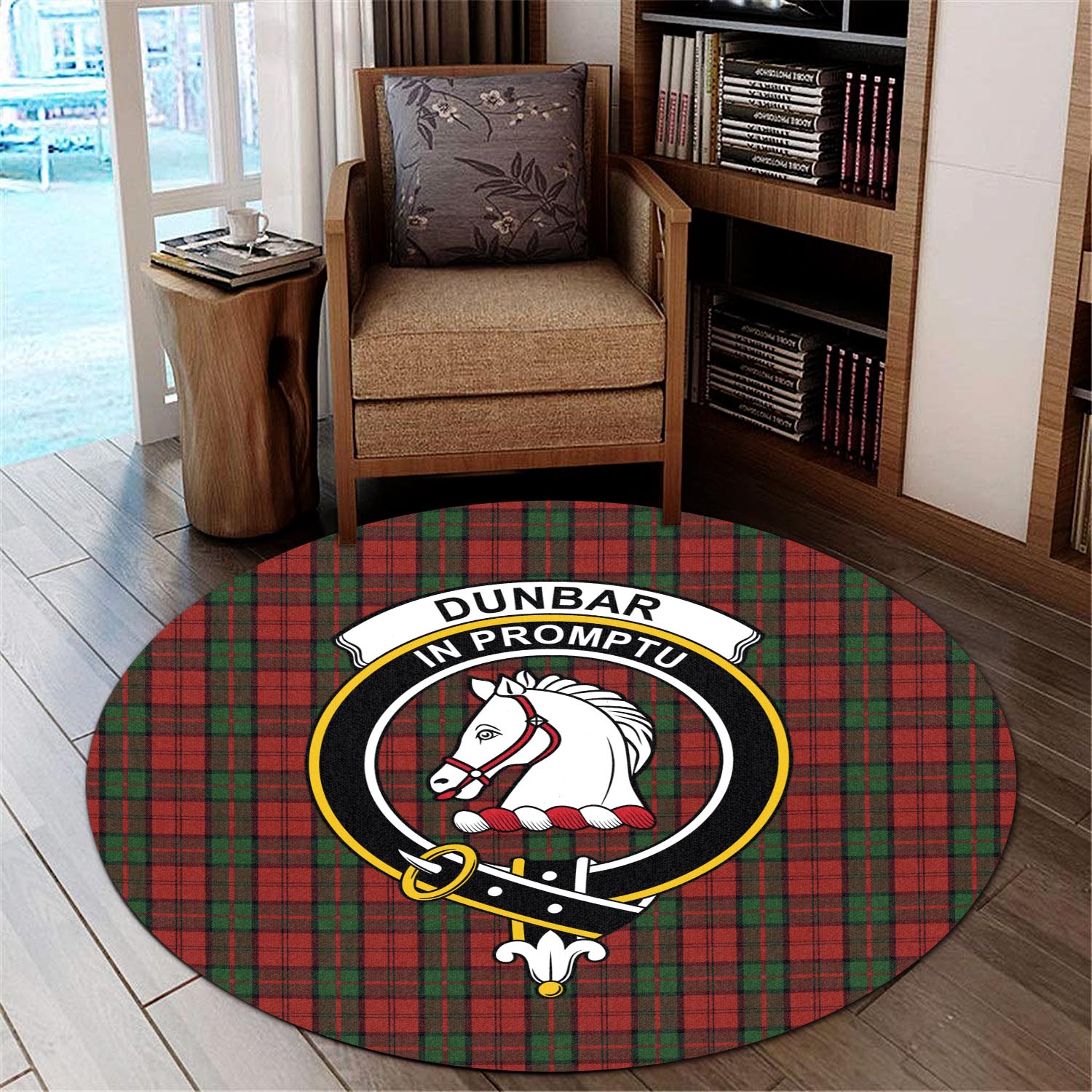 Dunbar Tartan Round Rug with Family Crest - Tartanvibesclothing