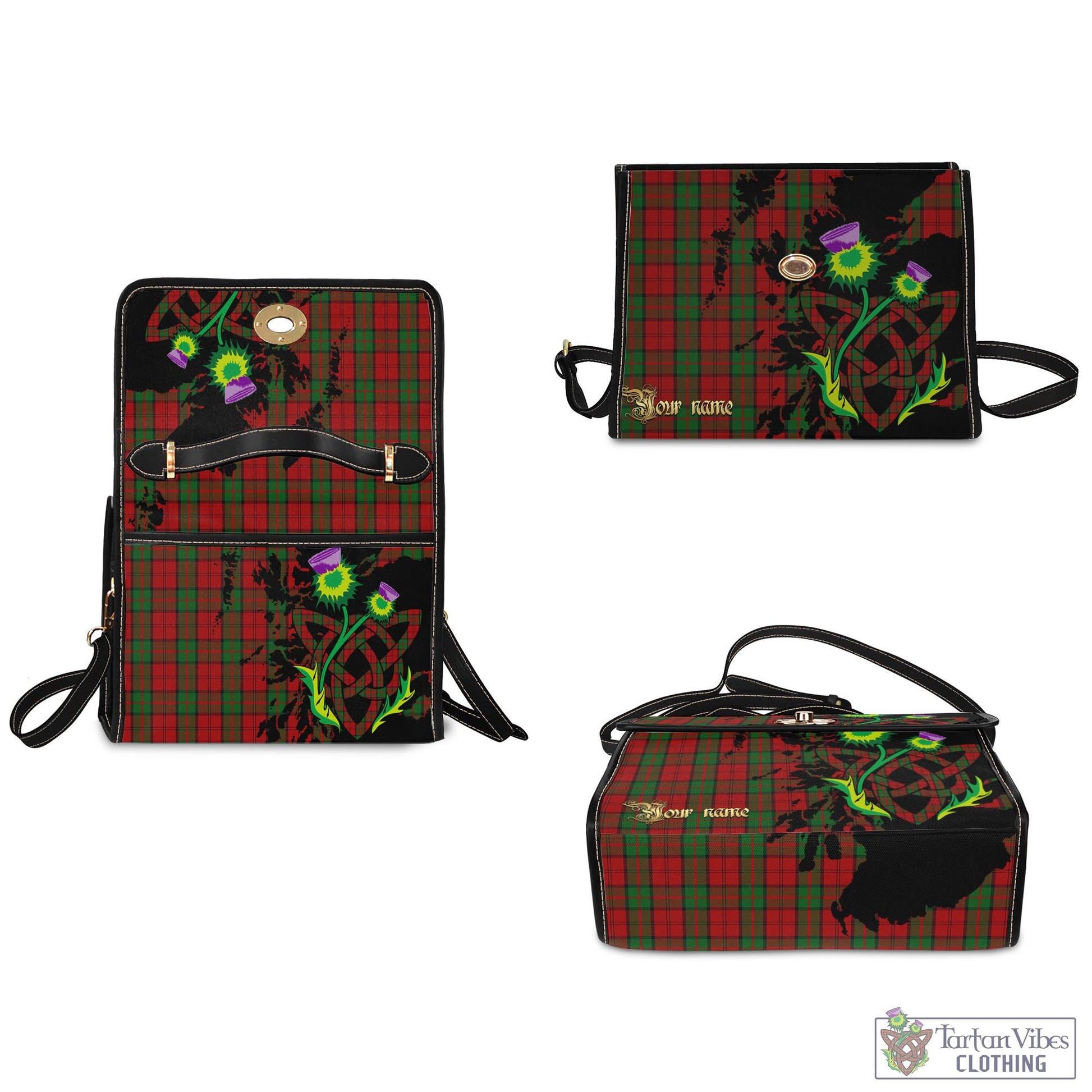 Tartan Vibes Clothing Dunbar Tartan Waterproof Canvas Bag with Scotland Map and Thistle Celtic Accents