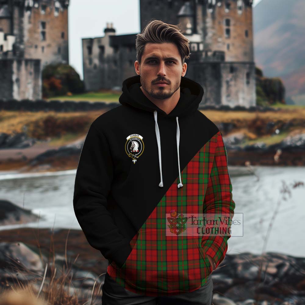 Tartan Vibes Clothing Dunbar Tartan Cotton Hoodie with Family Crest and Military Logo Style