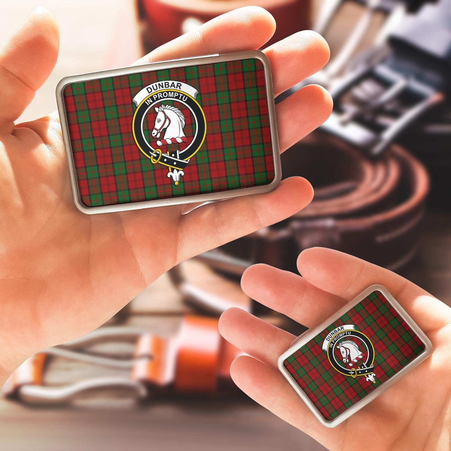 Dunbar Tartan Belt Buckles with Family Crest - Tartan Vibes Clothing