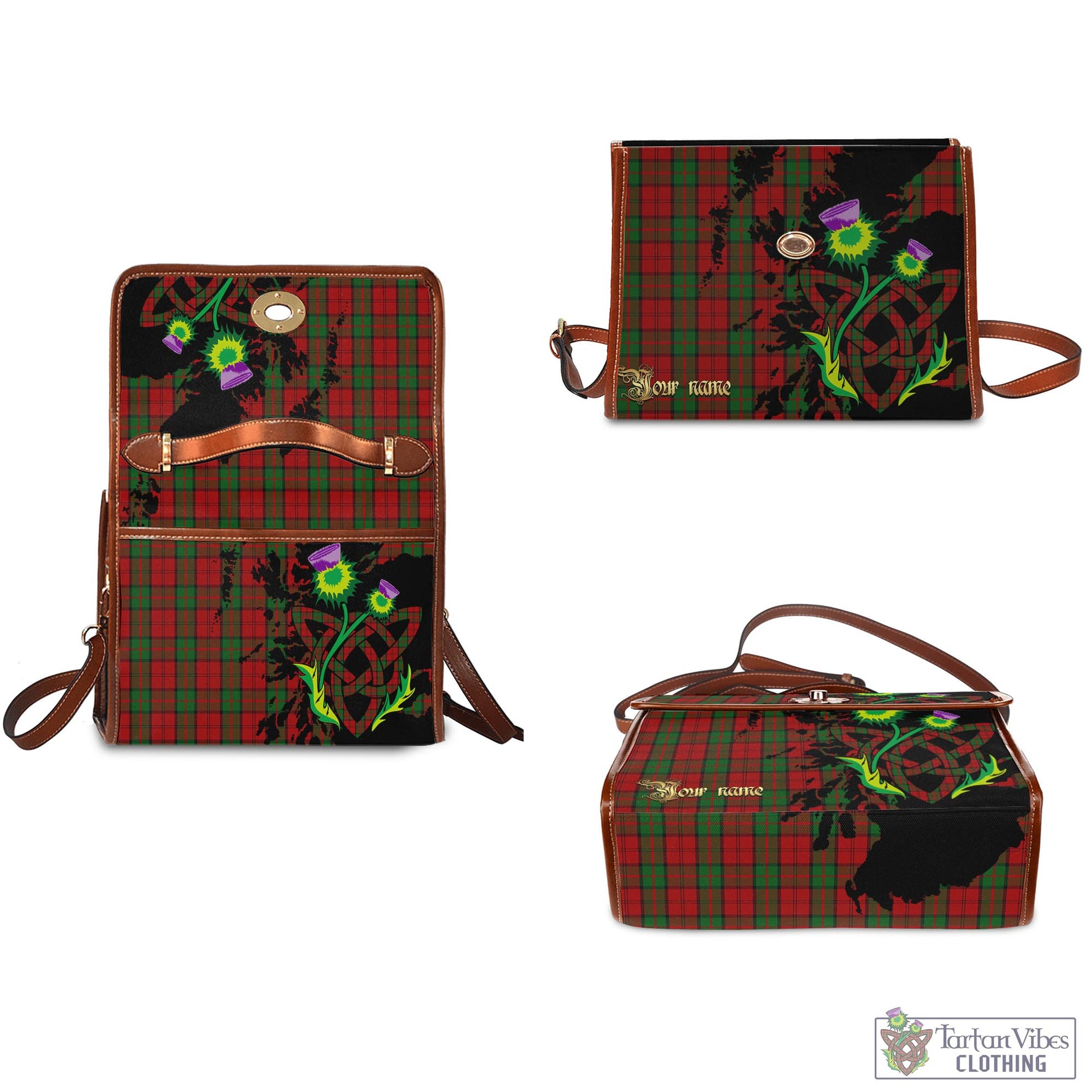 Tartan Vibes Clothing Dunbar Tartan Waterproof Canvas Bag with Scotland Map and Thistle Celtic Accents