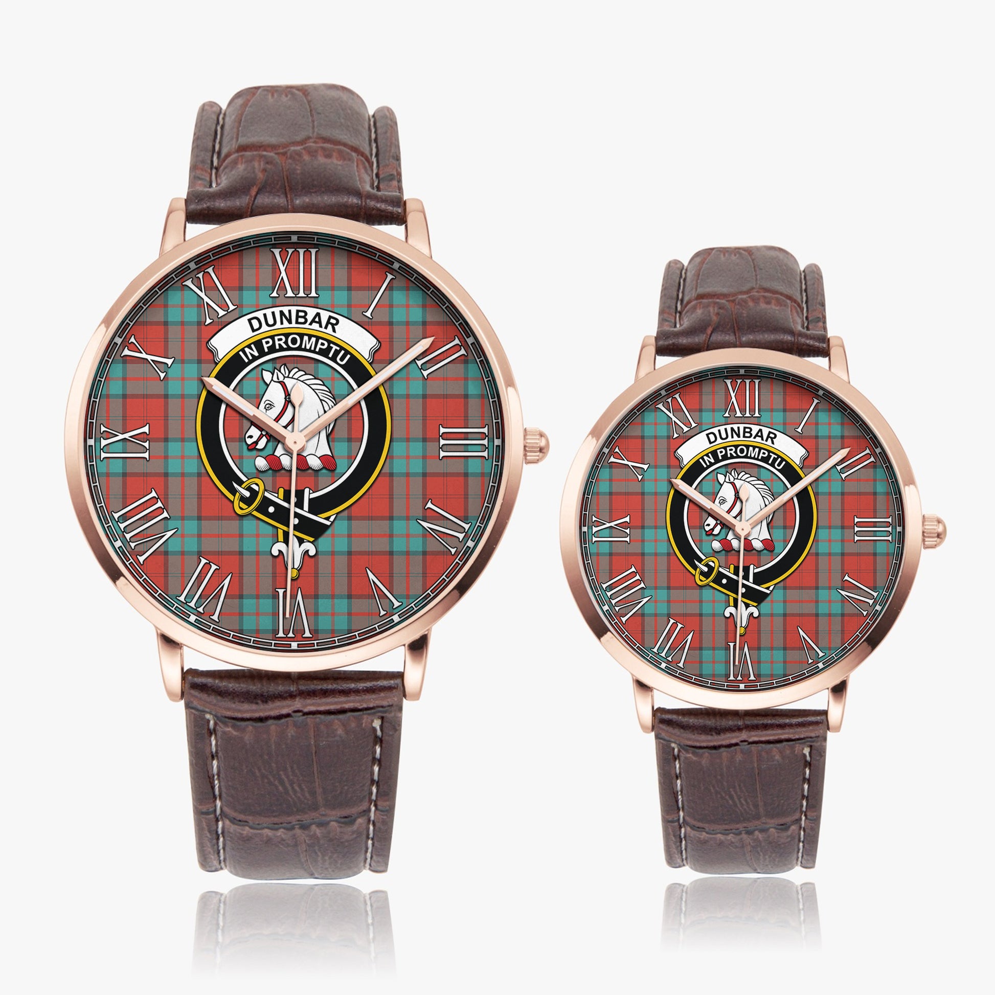 Dunbar Ancient Tartan Family Crest Leather Strap Quartz Watch - Tartanvibesclothing