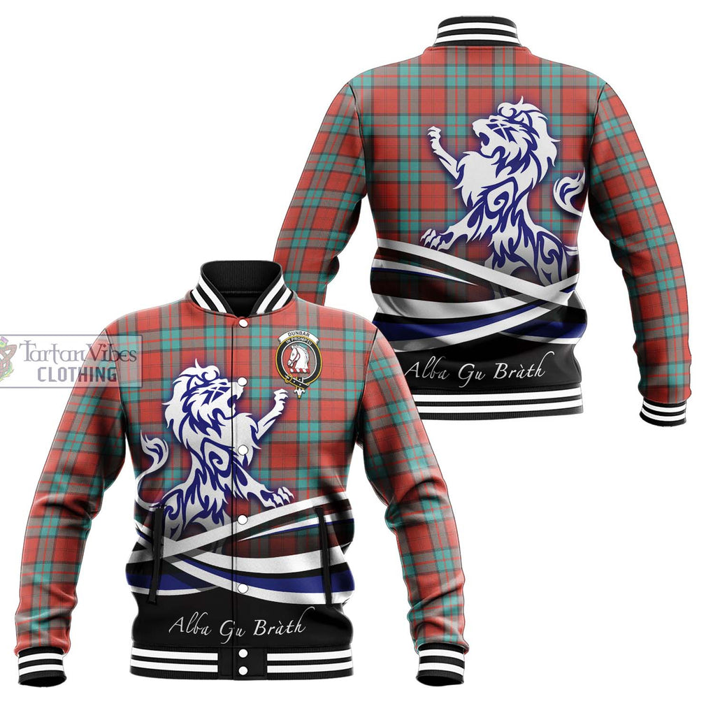 Dunbar Ancient Tartan Baseball Jacket with Alba Gu Brath Regal Lion Emblem Unisex - Tartanvibesclothing Shop