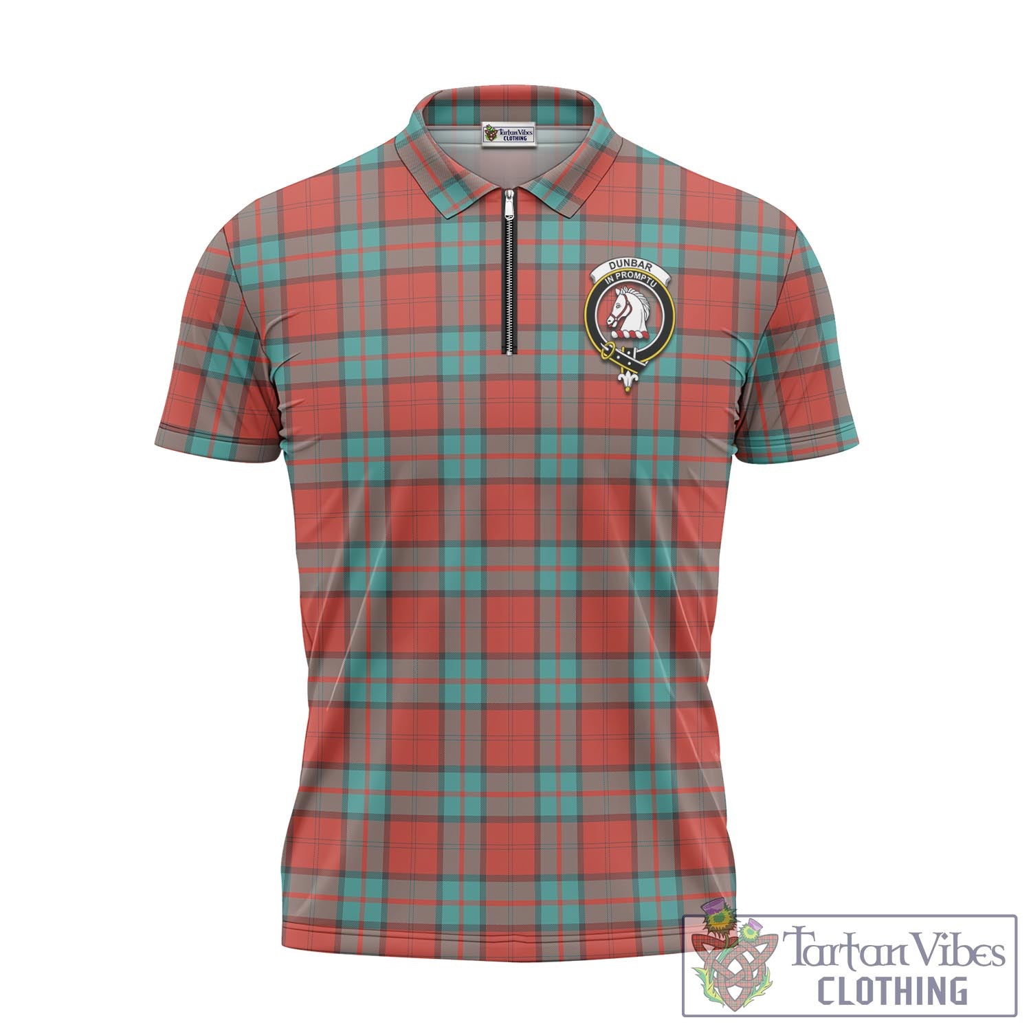 Tartan Vibes Clothing Dunbar Ancient Tartan Zipper Polo Shirt with Family Crest