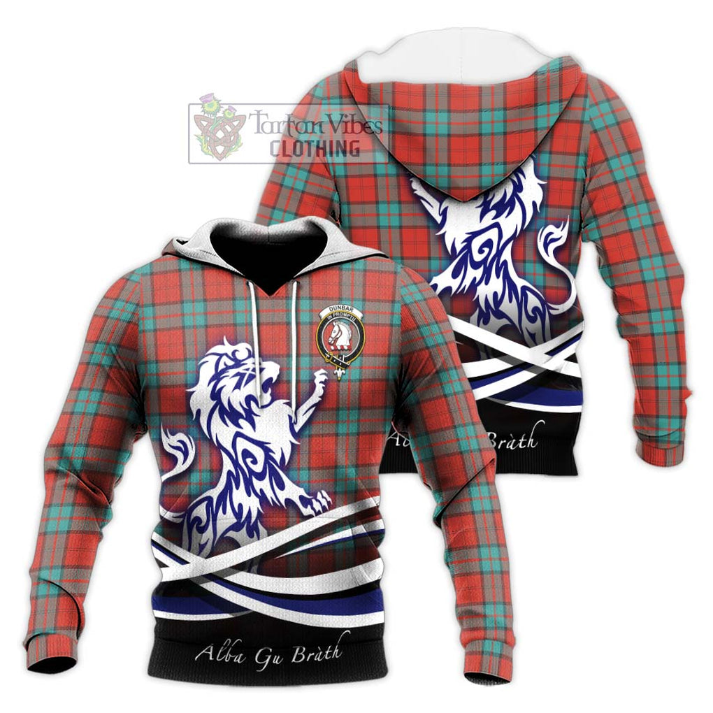 Dunbar Ancient Tartan Knitted Hoodie with Alba Gu Brath Regal Lion Emblem Unisex Knitted Pullover Hoodie - Tartanvibesclothing Shop