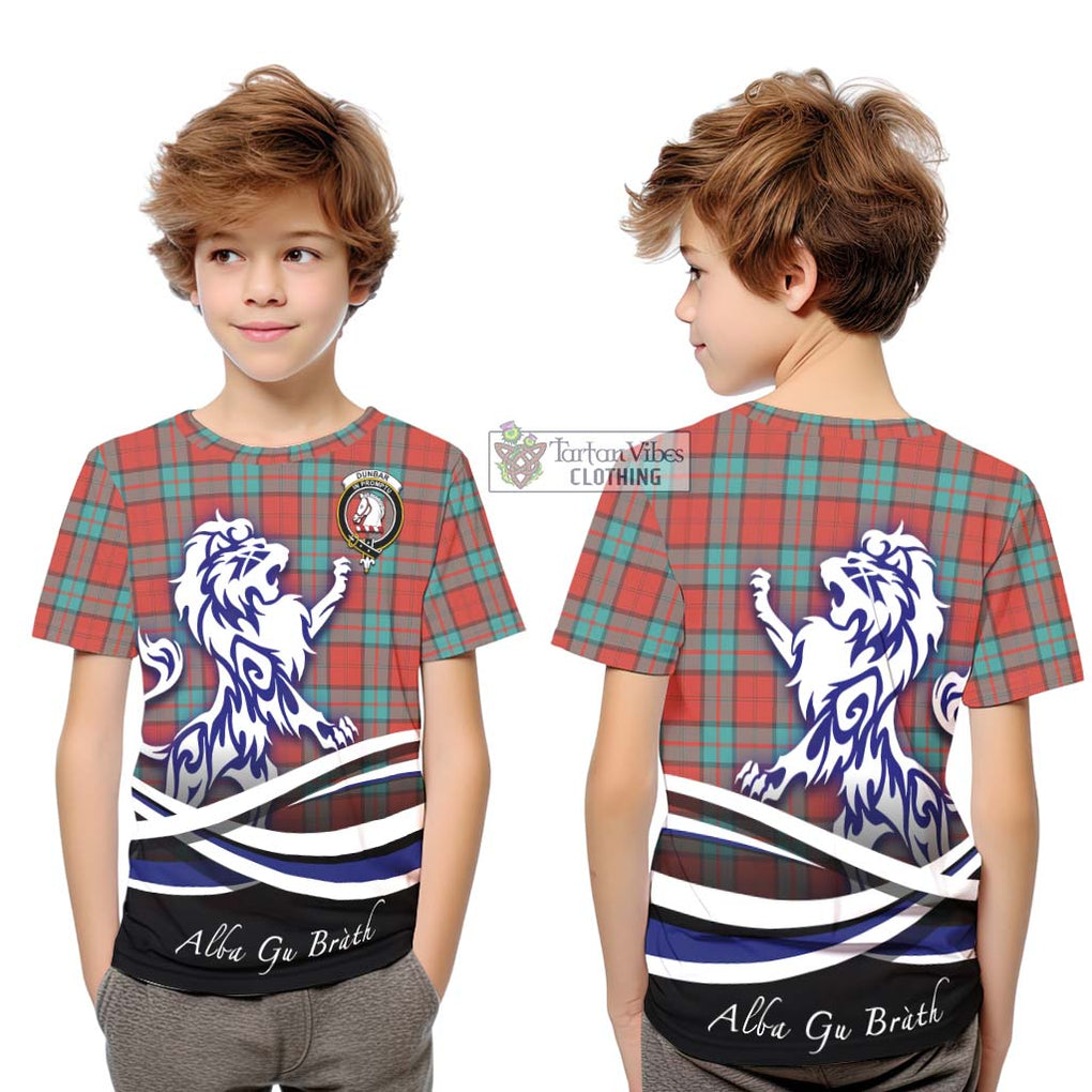 Dunbar Ancient Tartan Kid T-Shirt with Alba Gu Brath Regal Lion Emblem Youth XL Size14 - Tartanvibesclothing Shop