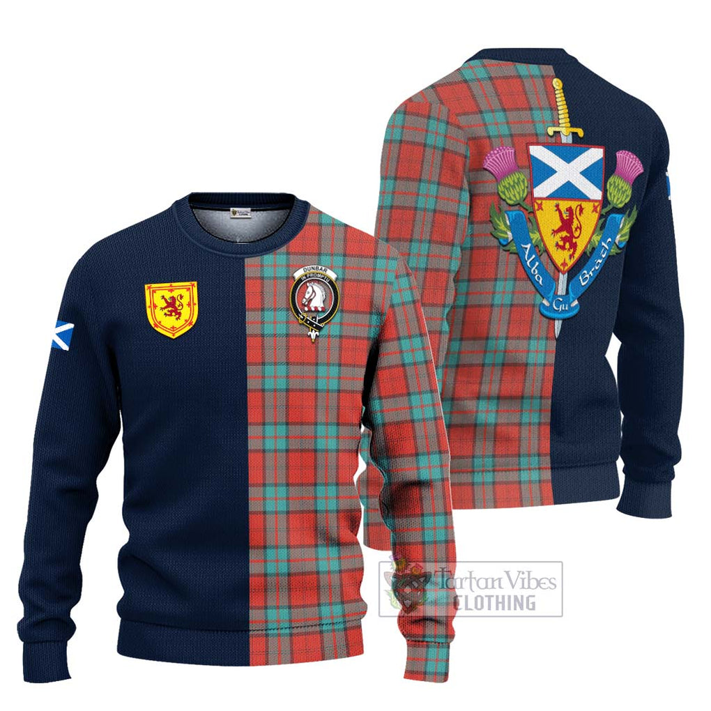 Tartan Vibes Clothing Dunbar Ancient Tartan Knitted Sweater with Scottish Lion Royal Arm Half Style