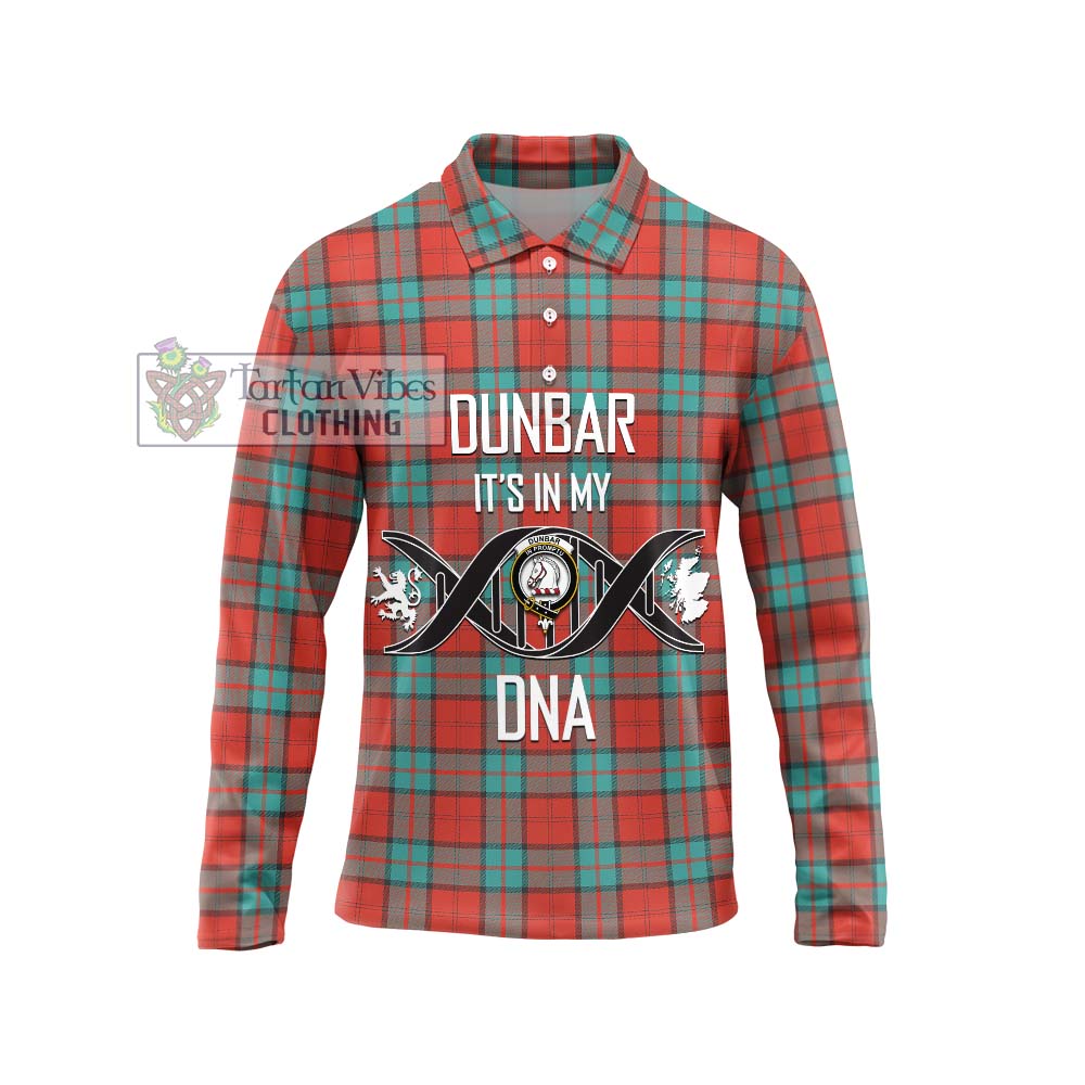 Dunbar Ancient Tartan Long Sleeve Polo Shirt with Family Crest DNA In Me Style Unisex - Tartanvibesclothing Shop