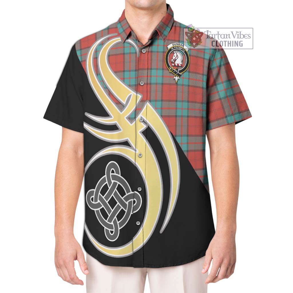 Dunbar Ancient Tartan Short Sleeve Button Shirt with Family Crest and Celtic Symbol Style Kid - Tartan Vibes Clothing