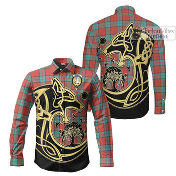 Dunbar Ancient Tartan Long Sleeve Button Shirt with Family Crest Celtic Wolf Style