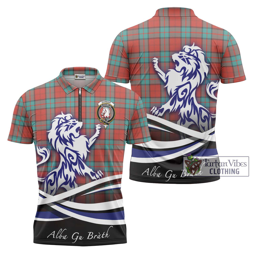 Dunbar Ancient Tartan Zipper Polo Shirt with Alba Gu Brath Regal Lion Emblem Unisex - Tartanvibesclothing Shop