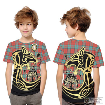 Dunbar Ancient Tartan Kid T-Shirt with Family Crest Celtic Wolf Style