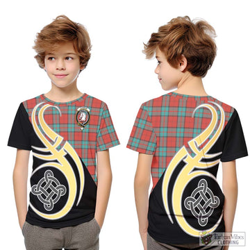 Dunbar Ancient Tartan Kid T-Shirt with Family Crest and Celtic Symbol Style