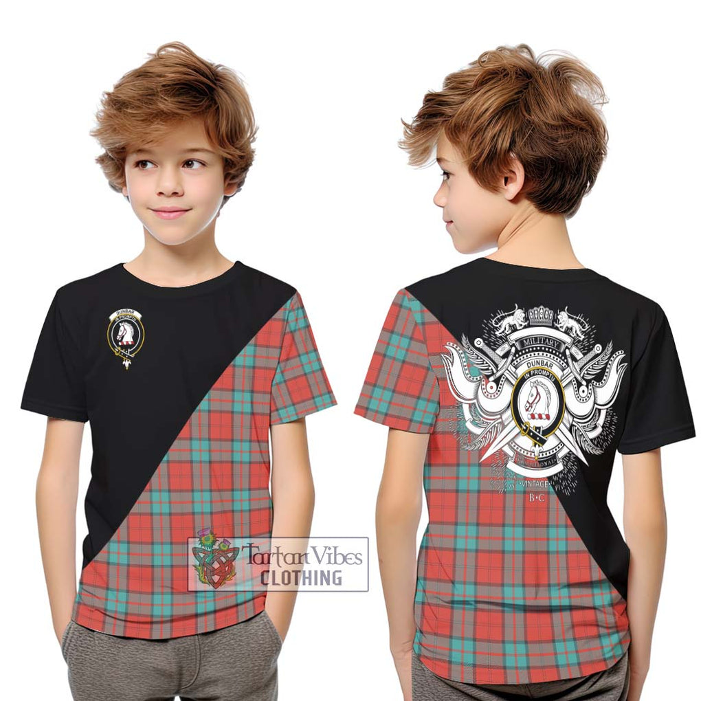 Dunbar Ancient Tartan Kid T-Shirt with Family Crest and Military Logo Style Youth XL Size14 - Tartanvibesclothing Shop