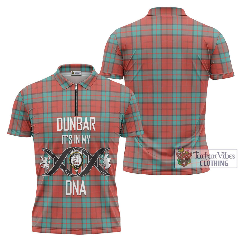 Dunbar Ancient Tartan Zipper Polo Shirt with Family Crest DNA In Me Style Unisex - Tartanvibesclothing Shop