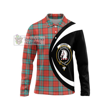 Dunbar Ancient Tartan Long Sleeve Polo Shirt with Family Crest Circle Style