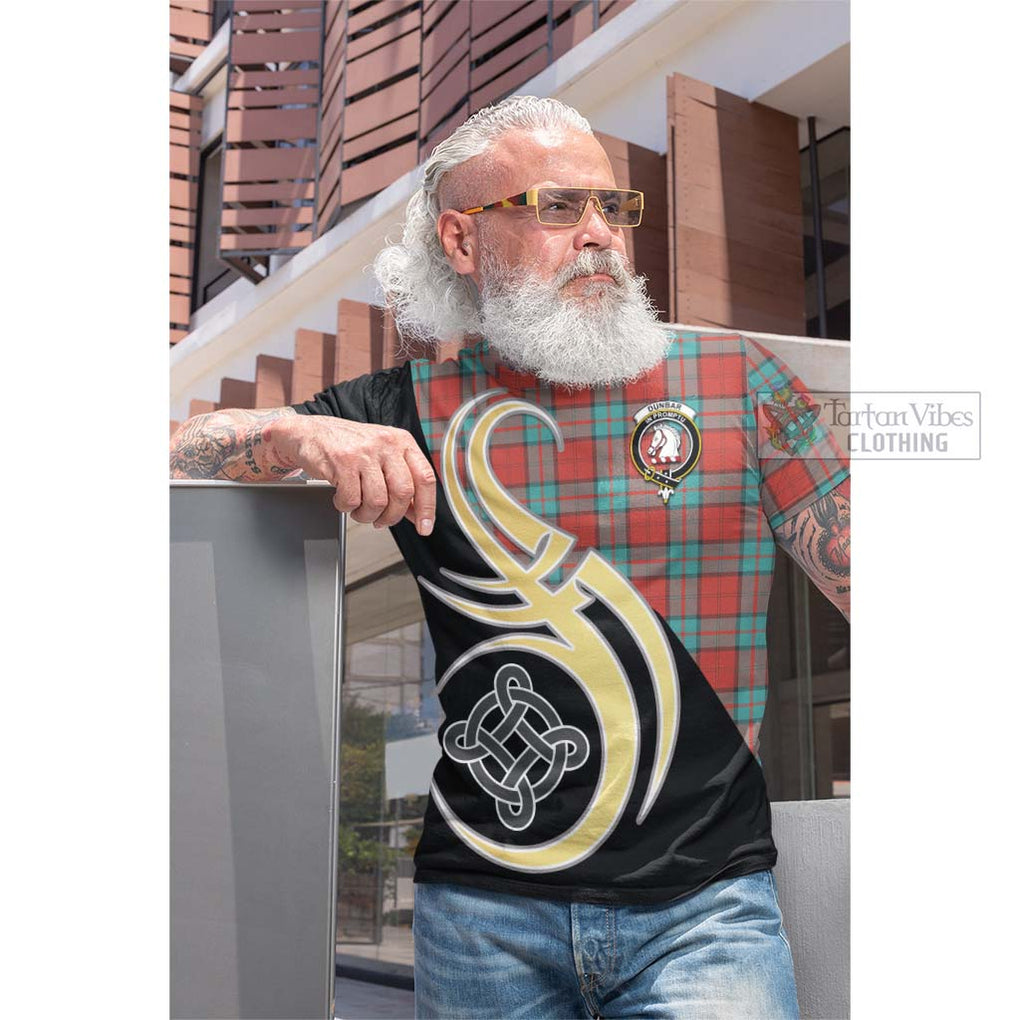 Tartan Vibes Clothing Dunbar Ancient Tartan Cotton T-shirt with Family Crest and Celtic Symbol Style