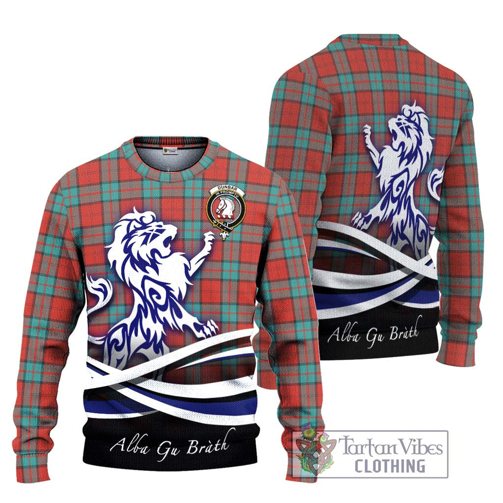 Dunbar Ancient Tartan Knitted Sweater with Alba Gu Brath Regal Lion Emblem Unisex - Tartanvibesclothing Shop