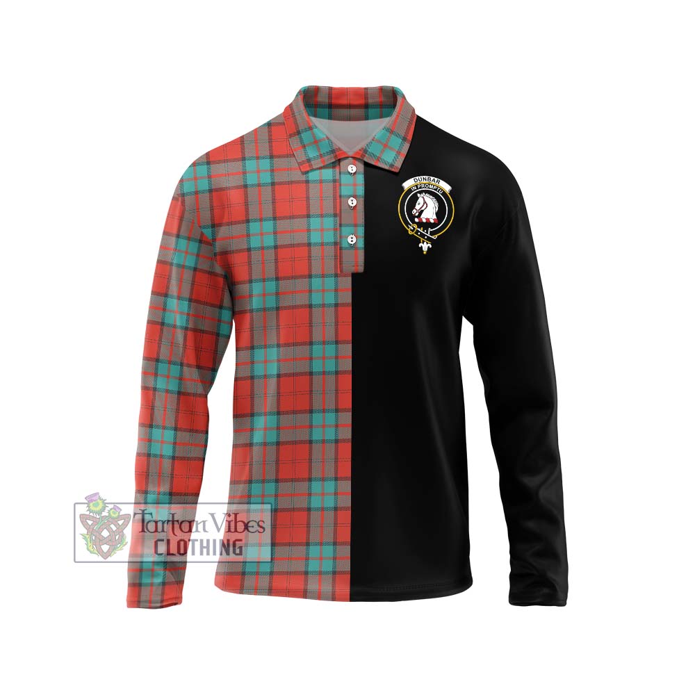 Dunbar Ancient Tartan Long Sleeve Polo Shirt with Family Crest and Half Of Me Style Unisex - Tartanvibesclothing Shop