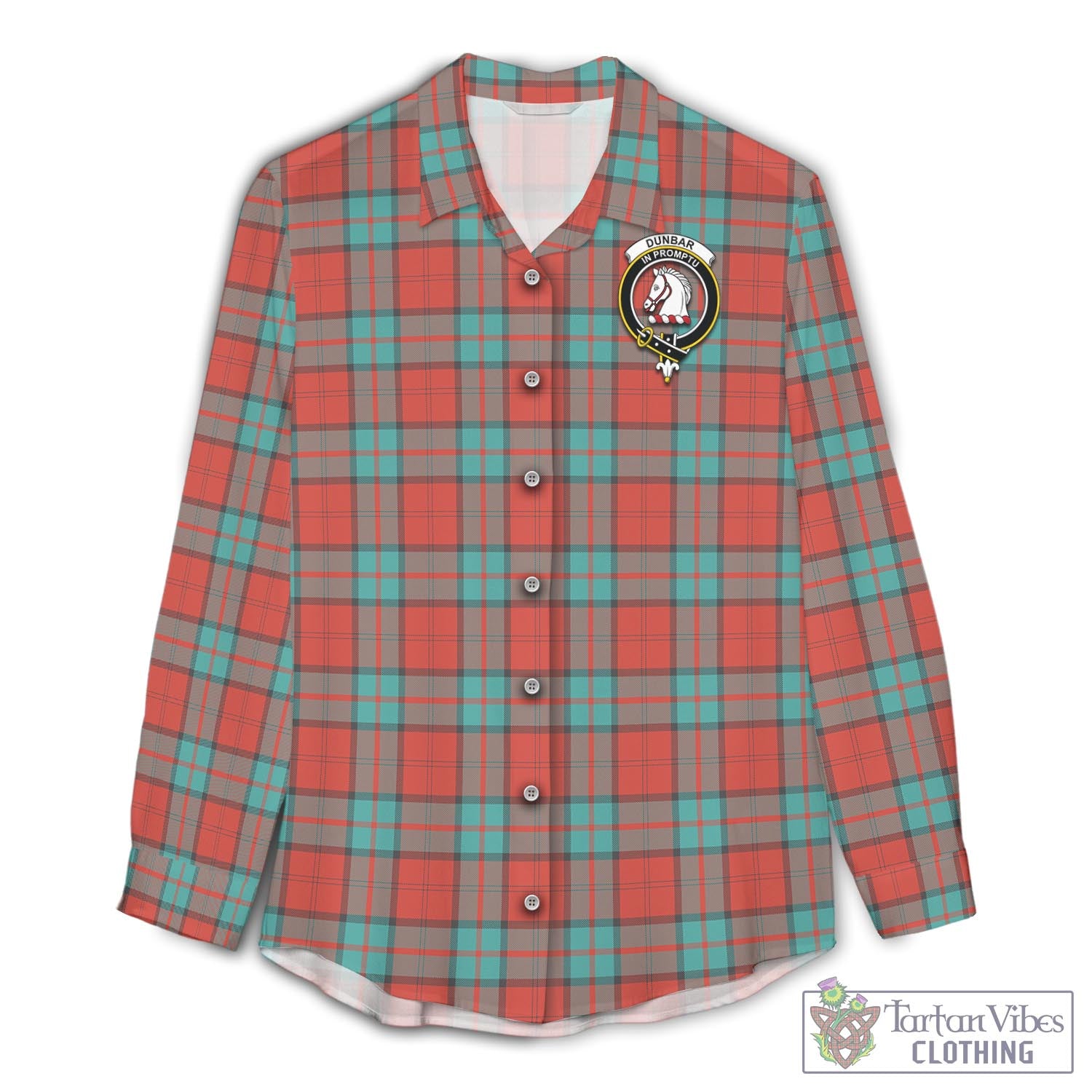 Tartan Vibes Clothing Dunbar Ancient Tartan Womens Casual Shirt with Family Crest